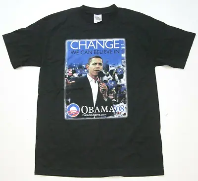 Medium Short Sleeve Black Cotton Mans Obama 08 Graphic Crew Neck T-Shirt Top Z26 • $19.99