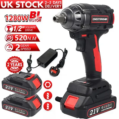 1000Nm 1/2  Cordless Electric Impact Wrench Drill Gun Ratchet Driver 2 Batteries • £26.99