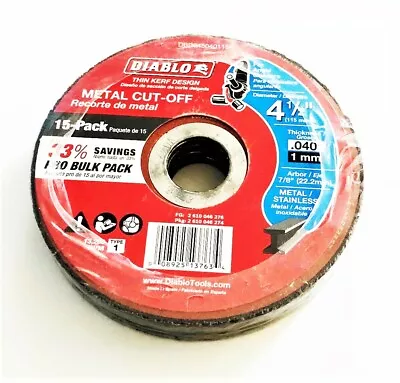 15 Diablo 4-1/2  X .040  Thin Kerf Metal/stainless Angle Grinder Cut-off Wheels  • $25.99