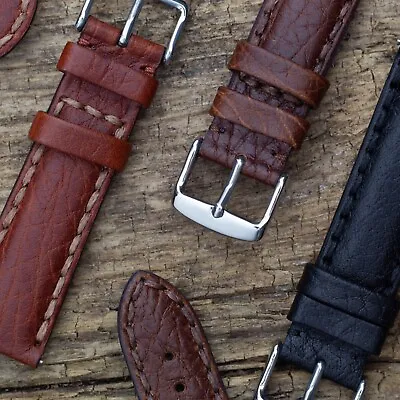 £19.95 • Buy Italian Leather Watch Strap Band - Saddle Stitch Buffalo Grain - 18mm 20mm 22mm