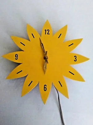 VTG 1977 Handmade Wood Yellow Sun Burst Designed  Corded Wall Clock- NOT WORKING • $32.99