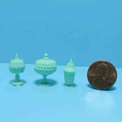 Dollhouse Miniature Chrysnbon Vintage Glass Look Candy Dish Set In Jade CB68J • $8.09