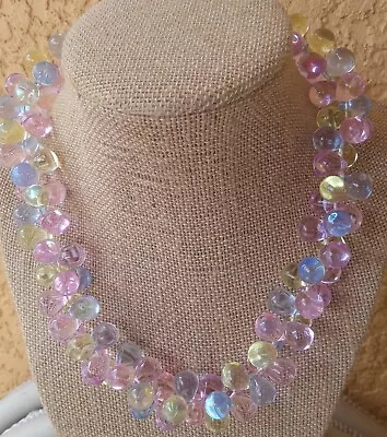 Vintage Clear Lucite Necklace Clusters Of Pastel Beads Pink Blue Yellow Easter  • $85