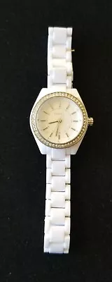 Fossil Watch Small W/Crystal Bezel BQ1199 White Case-Band 6.5  Max Size New Bat. • $19.99