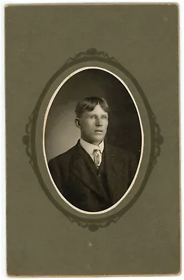 Circa 1900'S Cabinet Card Dapper Handsome Young Man In High Collar Suit & Tie • $9.99