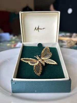 Vintage Gold Tone Monet Signed Butterfly Brooch Pin • $15