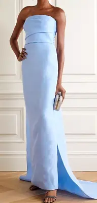 Monique Lhuillier Collection Draped Silk Gazar Baby Blue Long Gown Dress US 2 • $1337.32