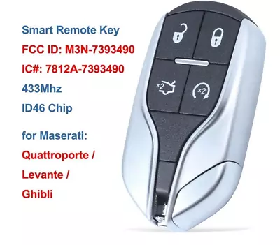 FCC ID: M3N-7393490 Smart Remote Key Fob Replacement For Maserati • $120