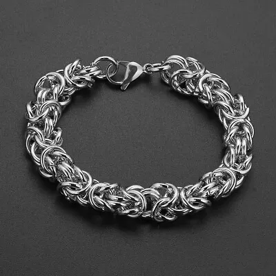 10mm 8.66 Hot Silver Stainless Steel Byzantine Link Chain Bracelet For Women Men • $6.89