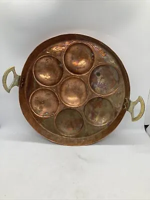 Vintage Copper 7 Egg Poacher Oyster Escargot Pan 12” With Ring Wall Decor Patina • $39.95