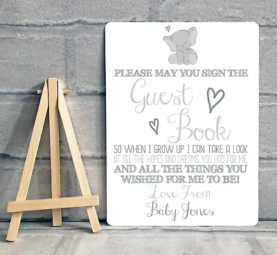 A5 PERSONALISED Guest Book Boy Girl Baby Shower Table Sign  - ELEPHANT • £9.45