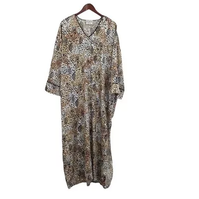 Mary McFadden Vintage Kaftan House Dress Womens OS Tan Animal Print Cheetah • $55.20