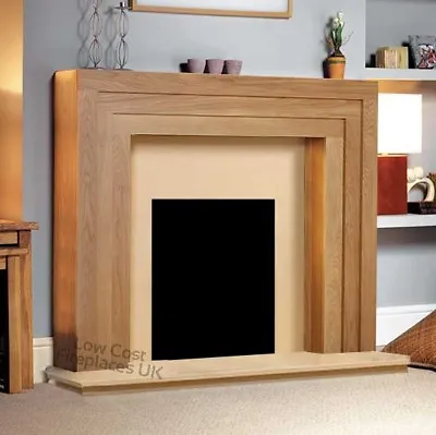 Electric Oak Wood Surround Flat Wall Modern Big Fire Fireplace Set Suite 54  • £528