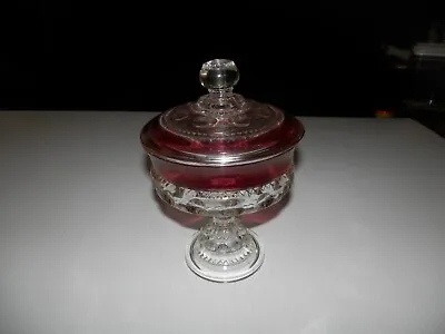 Indiana Kings Crown Ruby Stain Wedding Candy Dish Covered Compote With Lid • $13.95