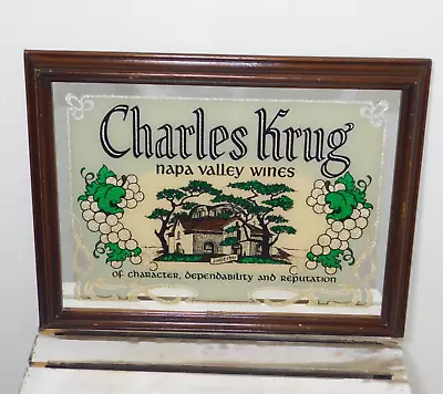 Vintage CHARLES KRUG Napa Valley Wines Advertising Bar Mirror Wall Hanging 18x14 • $48.88