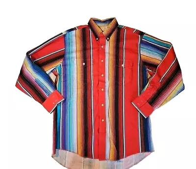 Vintage Mens Wrangler Brush Popper Western Shirt Striped Size X Large • $9.84