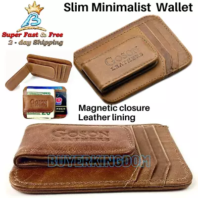 Mens Leather Money Clip Wallet Multi Card Holder Thin Slim Front Pocket Brown • $17.91