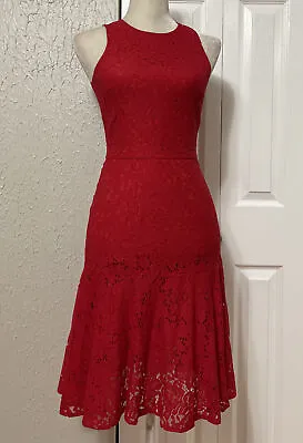 NEW H&M HM Woman’s Sleeveless Knee Length Lace Flare Dress Red Sz Red • $19.99