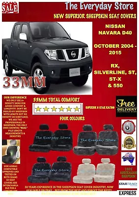 Nissan Navara D40 04-15 Premium Sheepskin Seat Covers Pair Arbag Safe 33MM TC • $279