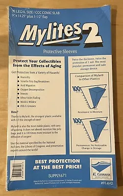 $41.99 • Buy 50 E Gerber Mylites 2 Mylar Bags Legal/CGC Graded Comics Size 9  X 14-1/4  914M2