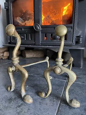 Vintage Antique Brass Fire Dogs Andirons Firedogs Fireside Log Burner • $23.93