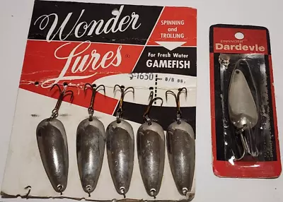 Vintage Wonder Lures On Card Eppinger Dardevle Spoons 5/8oz Bass Rocket 4/5oz • $4.99