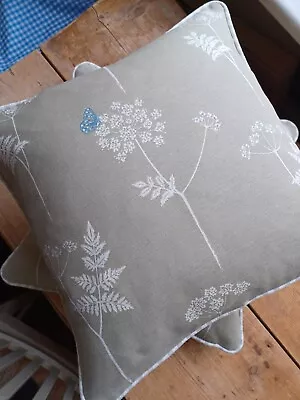 Pair Of Vanessa Arbuthnot Cow Parsley Print Cushions 40x40cm With Striped Piping • £80