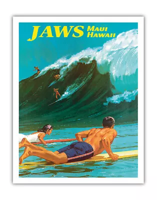 Jaws - Maui - Big Wave Surfing - Vintage Hawaiian Travel Poster Chas Allen 1950s • $15.98