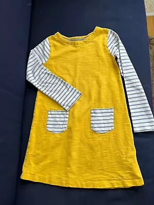 Mini Boden Dress 9/10 Yellow Long Sleeve Gray White Stripe EUC • $9.99