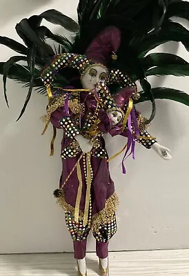 Harlequin Jester Clown Doll Mardi Gras Porcelain Louisiana New Orleans • $75.50