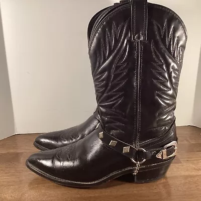 Laredo Mens Black Leather Cowboy Boots Sz. 10.5 D Made In Usa • $38.99