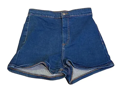£5.99 • Buy Topshop Moto Joni Mid-Blue Stretch Denim Shorts 10 Cotton-Mix High-Rise Casual