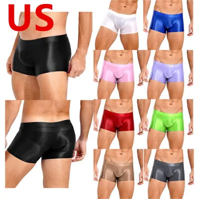 US Mens Underwear Glossy Boxer Swim Trunks Board Shorts Briefs Low Rise Swimwear • $5.45