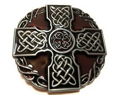 CRC3 ✖ Celtic Cross Design ✖ Belt Buckle 3.18  ✖ Silver Dark Red Color US Seller • $13