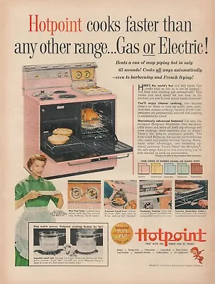 1955 Hotpoint Gas Electric Range Push Button Harriet Nelson Vintage Print Ad L20 • $9.99