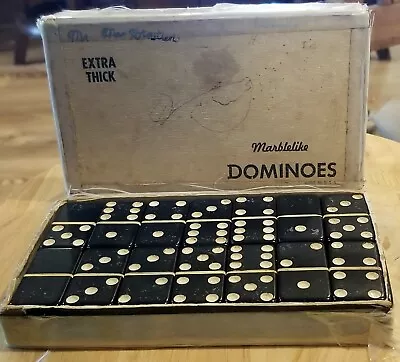 Vintage EXTRA THICK MARBLELIKE Dominoes Black ~ Puremco Texas • $25