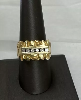 14k Solid Yellow Gold NuggetMens Diamond Ring Estate • $850