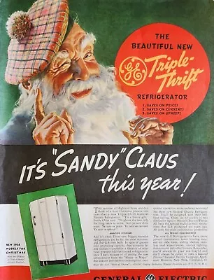 1937 General Electric Refrigerator Vintage Ad Its Sandy Claus This Year • $14.95
