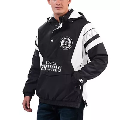 Men's Starter X NHL Black Ice Black/White Boston Bruins Home Team Half-Zip • $189.99