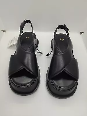 $164.99 • Buy New Zara 1629-110-800 Cross Strap Black Leather Sandals Size 6.5