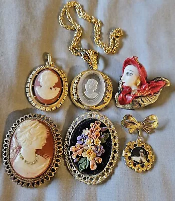 Vtg Jewelry Cameo Pendant Brooch Necklace Pendant 6 Pcs • $15