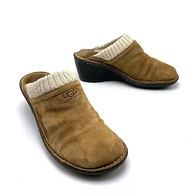 UGG Australia Gael Chestnut Sz 7 Wedge Mules Winter Clog Suede Sheepskin Lined • $38.99