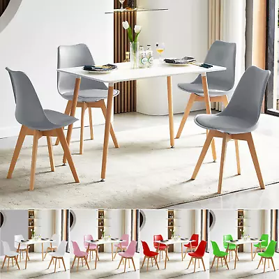 Dining Table And Chairs 4 Set Wooden Legs Retro Dining Room Chair Grey Kitchen • £49.99