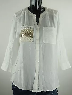 New Miss Me Shirt S-m-l Mdt609l Ivory Sequin Button Up Blouse • $9.99