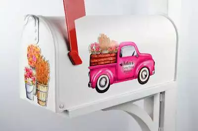 Mailbox Magnet Partial Cover Pretty Pink Vintage Truck With Flowers Florals • $5.95