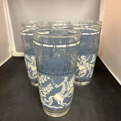 Vintage Wedgewood Colonial Blue 6 Highball Glasses Greek Hellenistic Horse Sword • $60