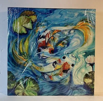 Marcia Baldwin Koi Pond Blue On Canvas 15x15 Painting NIB • $39.95