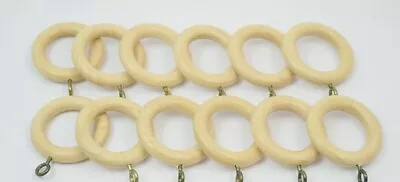 Pack Of 12 Natural Wood Curtain Rings To Fit 23mm Diameter Poles • £4.95