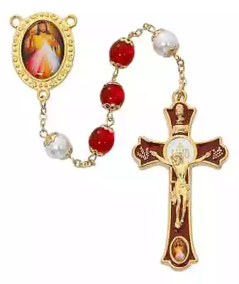 Gold Toned Pearlized Bead Divine Mercy Crucifix With Capped Beads Boxed 8 Mm • $97.88