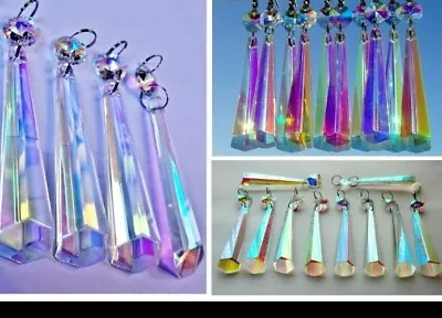 Vintage Ab Icicle Beads Chandelier Cut Glass Crystals 5 Droplets Drops Prisms • £1.99